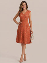 Load image into Gallery viewer, Color=Burnt Orange | Fast Delivery Strapless Deep V-Neck Contrast Color A-Line Midi Wedding Guest Dresses 9