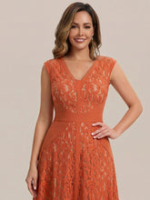Load image into Gallery viewer, Color=Burnt Orange | Fast Delivery Strapless Deep V-Neck Contrast Color A-Line Midi Wedding Guest Dresses 10