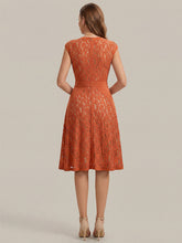 Load image into Gallery viewer, Color=Burnt Orange | Fast Delivery Strapless Deep V-Neck Contrast Color A-Line Midi Wedding Guest Dresses 2