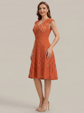 Load image into Gallery viewer, Color=Burnt Orange | Fast Delivery Strapless Deep V-Neck Contrast Color A-Line Midi Wedding Guest Dresses 3