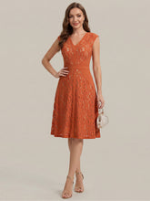 Load image into Gallery viewer, Color=Burnt Orange | Fast Delivery Strapless Deep V-Neck Contrast Color A-Line Midi Wedding Guest Dresses 4