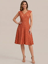 Load image into Gallery viewer, Color=Burnt Orange | Fast Delivery Strapless Deep V-Neck Contrast Color A-Line Midi Wedding Guest Dresses 6