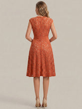 Load image into Gallery viewer, Color=Burnt Orange | Fast Delivery Strapless Deep V-Neck Contrast Color A-Line Midi Wedding Guest Dresses 7