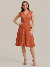 Load image into Gallery viewer, Color=Burnt Orange | Fast Delivery Strapless Deep V-Neck Contrast Color A-Line Midi Wedding Guest Dresses 1