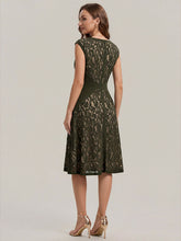 Load image into Gallery viewer, Color=Olive Green | Fast Delivery Strapless Deep V-Neck Contrast Color A-Line Midi Wedding Guest Dresses 2