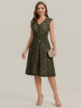 Load image into Gallery viewer, Color=Olive Green | Fast Delivery Strapless Deep V-Neck Contrast Color A-Line Midi Wedding Guest Dresses 3