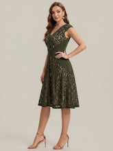 Load image into Gallery viewer, Color=Olive Green | Fast Delivery Strapless Deep V-Neck Contrast Color A-Line Midi Wedding Guest Dresses 4