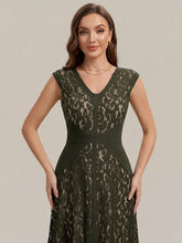 Load image into Gallery viewer, Color=Olive Green | Fast Delivery Strapless Deep V-Neck Contrast Color A-Line Midi Wedding Guest Dresses 5