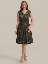 Load image into Gallery viewer, Color=Olive Green | Fast Delivery Strapless Deep V-Neck Contrast Color A-Line Midi Wedding Guest Dresses 1