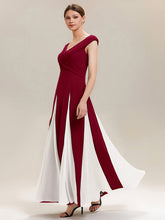 Load image into Gallery viewer, Color=Dark Red | Factory Design Short Sleeves V-Neck High Stretch A-Line Floor Length Wedding Guest Dresses-Dark Red 4
