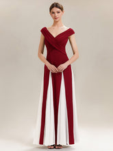 Load image into Gallery viewer, Color=Dark Red | Factory Design Short Sleeves V-Neck High Stretch A-Line Floor Length Wedding Guest Dresses-Dark Red 5