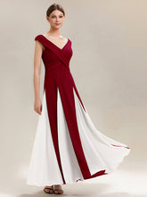 Load image into Gallery viewer, Color=Dark Red | Factory Design Short Sleeves V-Neck High Stretch A-Line Floor Length Wedding Guest Dresses-Dark Red 1