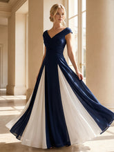 Load image into Gallery viewer, Factory Design Short Sleeve V-Neck High Stretch A-Line Floor Length Wedding Guest Dresses