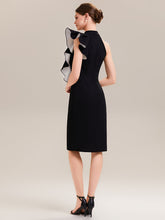 Load image into Gallery viewer, Color=Ivory-Black | Wholesale Strapless Ruffled High Stretch Sheath Round Neck Knee Length Wedding Guest Dresses-Ivory-Black 2