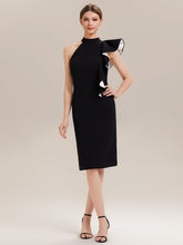 Load image into Gallery viewer, Color=Ivory-Black | Wholesale Strapless Ruffled High Stretch Sheath Round Neck Knee Length Wedding Guest Dresses-Ivory-Black 1