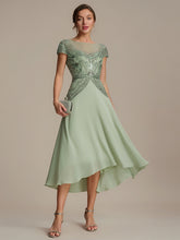 Load image into Gallery viewer, Color=Mint Green | Beaded High-Low Chiffon Mother of the Bride Dress-Mint Green 4