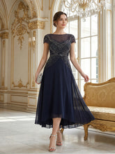 Load image into Gallery viewer, Color=Navy Blue | Beaded High-Low Chiffon Mother of the Bride Dress 8