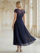 Load image into Gallery viewer, Color=Navy Blue | Beaded High-Low Chiffon Mother of the Bride Dress 9