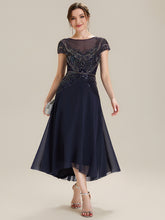 Load image into Gallery viewer, Color=Navy Blue | Beaded High-Low Chiffon Mother of the Bride Dress 3