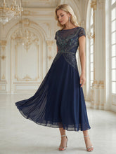 Load image into Gallery viewer, Color=Navy Blue | Beaded High-Low Chiffon Mother of the Bride Dress 6