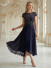 Load image into Gallery viewer, Color=Navy Blue | Beaded High-Low Chiffon Mother of the Bride Dress 7