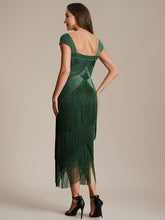 Load image into Gallery viewer, Color=Dark Green | Volume Discounts Strapless Sheath Midi Length Square Neck Beaded Wedding Guest Dress 2