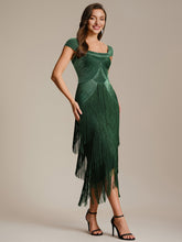 Load image into Gallery viewer, Color=Dark Green | Volume Discounts Strapless Sheath Midi Length Square Neck Beaded Wedding Guest Dress 3