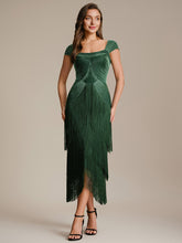 Load image into Gallery viewer, Color=Dark Green | Volume Discounts Strapless Sheath Midi Length Square Neck Beaded Wedding Guest Dress 4