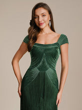 Load image into Gallery viewer, Color=Dark Green | Volume Discounts Strapless Sheath Midi Length Square Neck Beaded Wedding Guest Dress 5