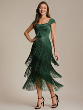 Load image into Gallery viewer, Color=Dark Green | Volume Discounts Strapless Sheath Midi Length Square Neck Beaded Wedding Guest Dress 1