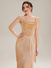 Load image into Gallery viewer, Color=Gold | Volume Discounts Strapless Sheath Midi Length Square Neck Beaded Wedding Guest Dress-Gold 3