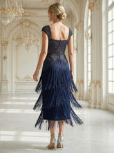 Load image into Gallery viewer, Color=Navy Blue | Volume Discounts Strapless Sheath Midi Length Square Neck Beaded Wedding Guest Dress-Navy Blue 7