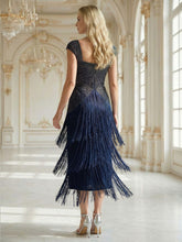 Load image into Gallery viewer, Color=Navy Blue | Volume Discounts Strapless Sheath Midi Length Square Neck Beaded Wedding Guest Dress 9