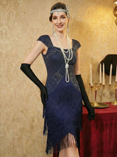Load image into Gallery viewer, Color=Navy Blue | Volume Discounts Strapless Sheath Midi Length Square Neck Beaded Wedding Guest Dress 11
