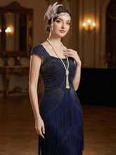Load image into Gallery viewer, Color=Navy Blue | Volume Discounts Strapless Sheath Midi Length Square Neck Beaded Wedding Guest Dress 13