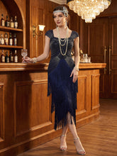 Load image into Gallery viewer, Color=Navy Blue | Volume Discounts Strapless Sheath Midi Length Square Neck Beaded Wedding Guest Dress 15