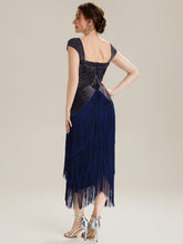 Load image into Gallery viewer, Color=Navy Blue | Volume Discounts Strapless Sheath Midi Length Square Neck Beaded Wedding Guest Dress-Navy Blue 7