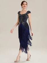 Load image into Gallery viewer, Color=Navy Blue | Volume Discounts Strapless Sheath Midi Length Square Neck Beaded Wedding Guest Dress-Navy Blue 9