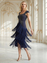 Load image into Gallery viewer, Color=Navy Blue | Volume Discounts Strapless Sheath Midi Length Square Neck Beaded Wedding Guest Dress-Navy Blue 7