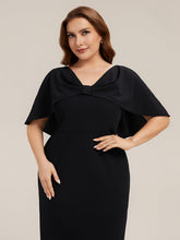 Load image into Gallery viewer, Color=Black | B2B-Exclusive Half Sleeve Shawl Sheath High Stretch Round Neck Knee Length Wedding Guest Dresses-Black 8