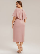 Load image into Gallery viewer, Color=Dusty Rose | B2B-Exclusive Half Sleeve Shawl Sheath High Stretch Round Neck Knee Length Wedding Guest Dresses-Dusty Rose 17