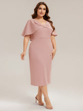 Load image into Gallery viewer, Color=Dusty Rose | B2B-Exclusive Half Sleeve Shawl Sheath High Stretch Round Neck Knee Length Wedding Guest Dresses-Dusty Rose 19