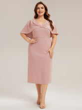 Load image into Gallery viewer, Color=Dusty Rose | B2B-Exclusive Half Sleeve Shawl Sheath High Stretch Round Neck Knee Length Wedding Guest Dresses-Dusty Rose 20
