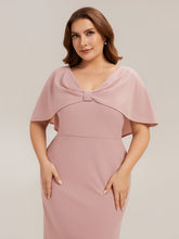 Load image into Gallery viewer, Color=Dusty Rose | B2B-Exclusive Half Sleeve Shawl Sheath High Stretch Round Neck Knee Length Wedding Guest Dresses-Dusty Rose 18