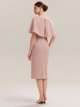 Load image into Gallery viewer, Color=Dusty Rose | B2B-Exclusive Half Sleeve Shawl Sheath High Stretch Round Neck Knee Length Wedding Guest Dresses-Dusty Rose 12
