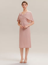 Load image into Gallery viewer, Color=Dusty Rose | B2B-Exclusive Half Sleeve Shawl Sheath High Stretch Round Neck Knee Length Wedding Guest Dresses-Dusty Rose 14