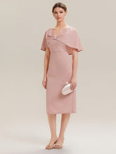 Load image into Gallery viewer, Color=Dusty Rose | B2B-Exclusive Half Sleeve Shawl Sheath High Stretch Round Neck Knee Length Wedding Guest Dresses-Dusty Rose 15