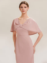 Load image into Gallery viewer, Color=Dusty Rose | B2B-Exclusive Half Sleeve Shawl Sheath High Stretch Round Neck Knee Length Wedding Guest Dresses-Dusty Rose 13