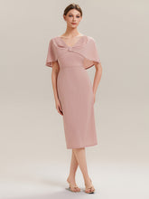 Load image into Gallery viewer, Color=Dusty Rose | B2B-Exclusive Half Sleeve Shawl Sheath High Stretch Round Neck Knee Length Wedding Guest Dresses-Dusty Rose 11