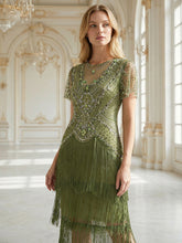 Load image into Gallery viewer, Factory Design Short Sleeve Ruffle Sequin Round Neck Tiered Midi Wedding Guest Dresses
